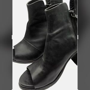 rag & bone Black Leather Peep-Toe Ankle Booties